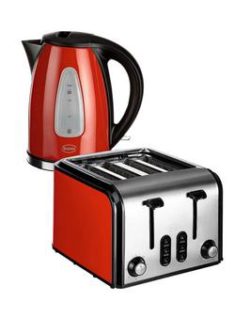 Swan Sk13110R/St70100R Fastboil Kettle And 4-Slice Toaster Pack - Red